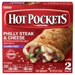 Hot Pockets Philly Steak & Cheese Frozen Snacks in a Seasoned Crust, Philly Cheesesteak Made with Real Reduced Fat Mozzarella Cheese, 2 Count Frozen Sandwiches