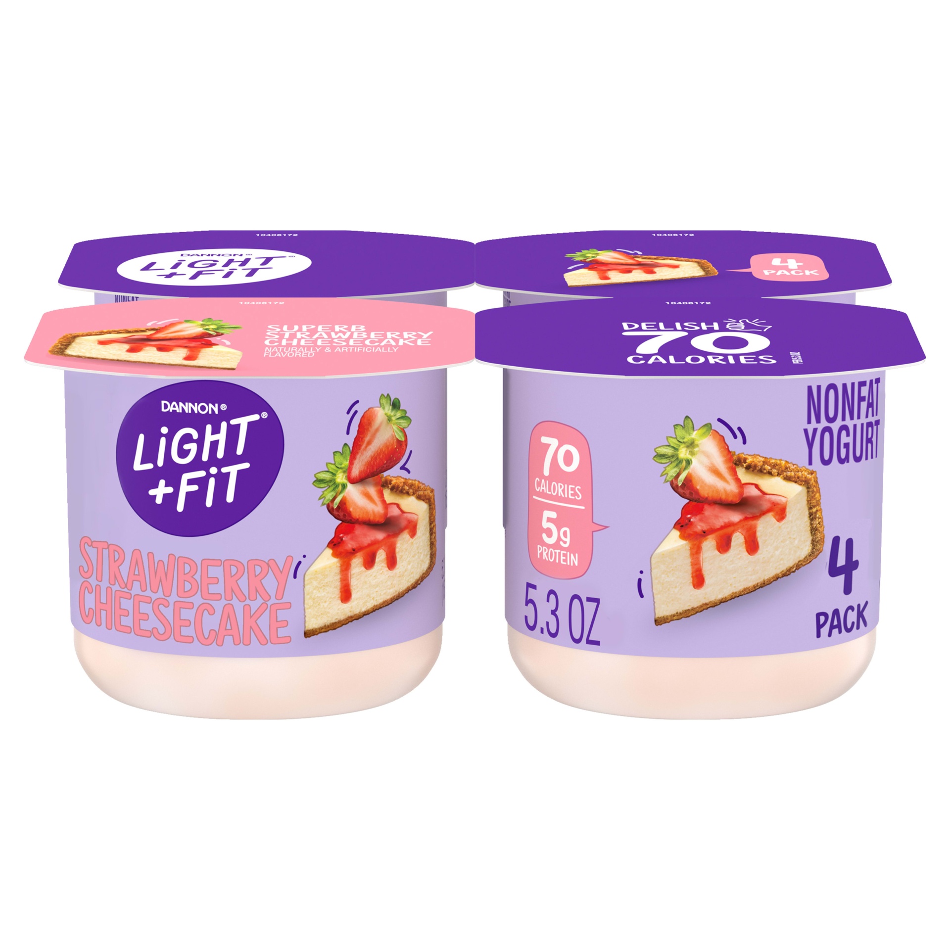 slide 1 of 7, Light + Fit Dannon Light & Fit Strawberry Cheesecake Yogurt 4-5.3 Oz, 21.2 oz