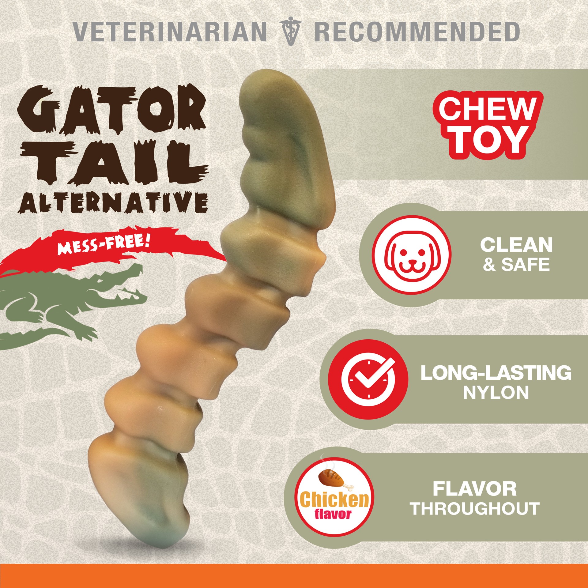 slide 8 of 10, Nylabone Power Chew Gator Tail Alternative Chew Toy Chicken Large/Giant - Up to 50 lbs.(1 Count), 1 ct
