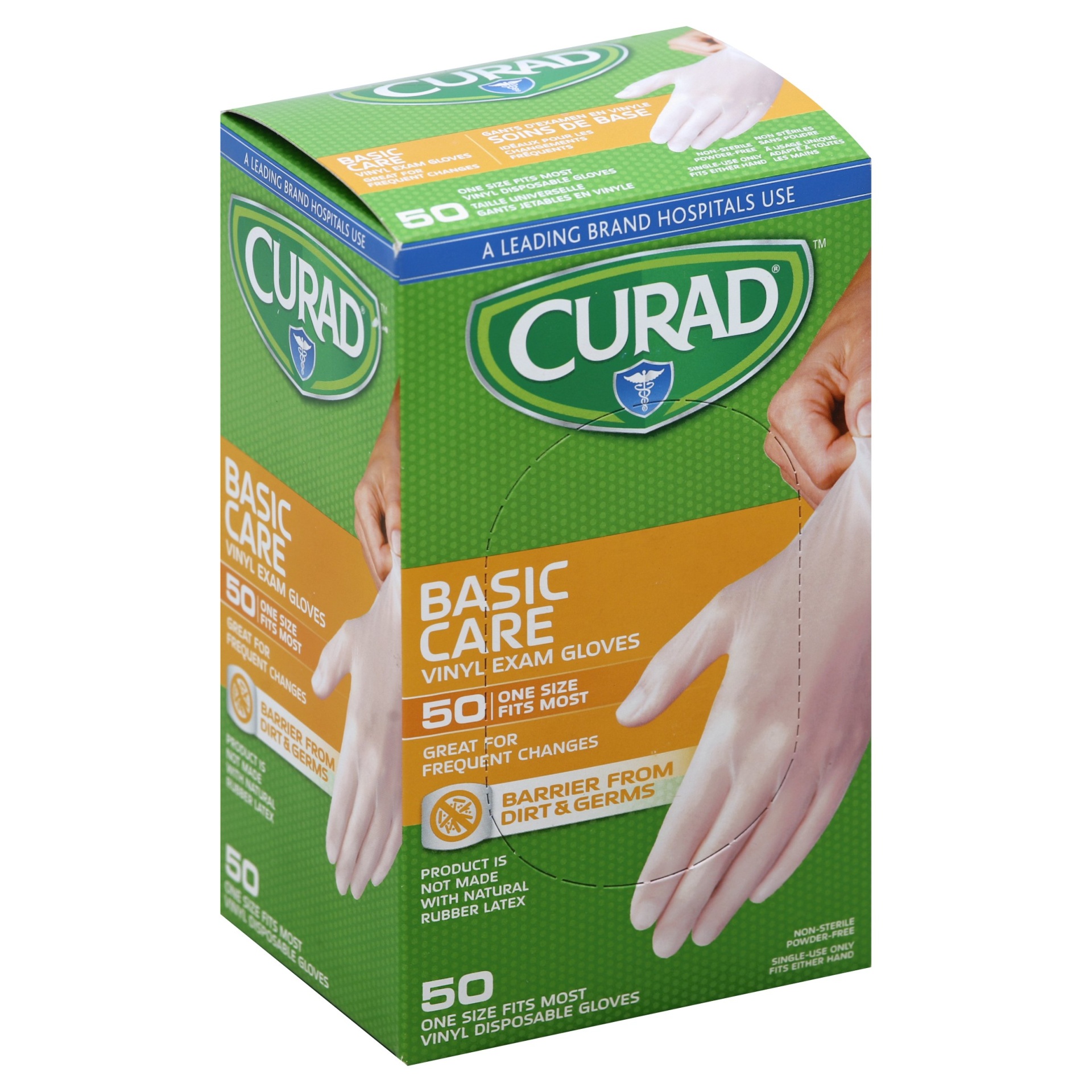 slide 1 of 1, Curad Basic Care Vinyl Exam Gloves, 50 ct