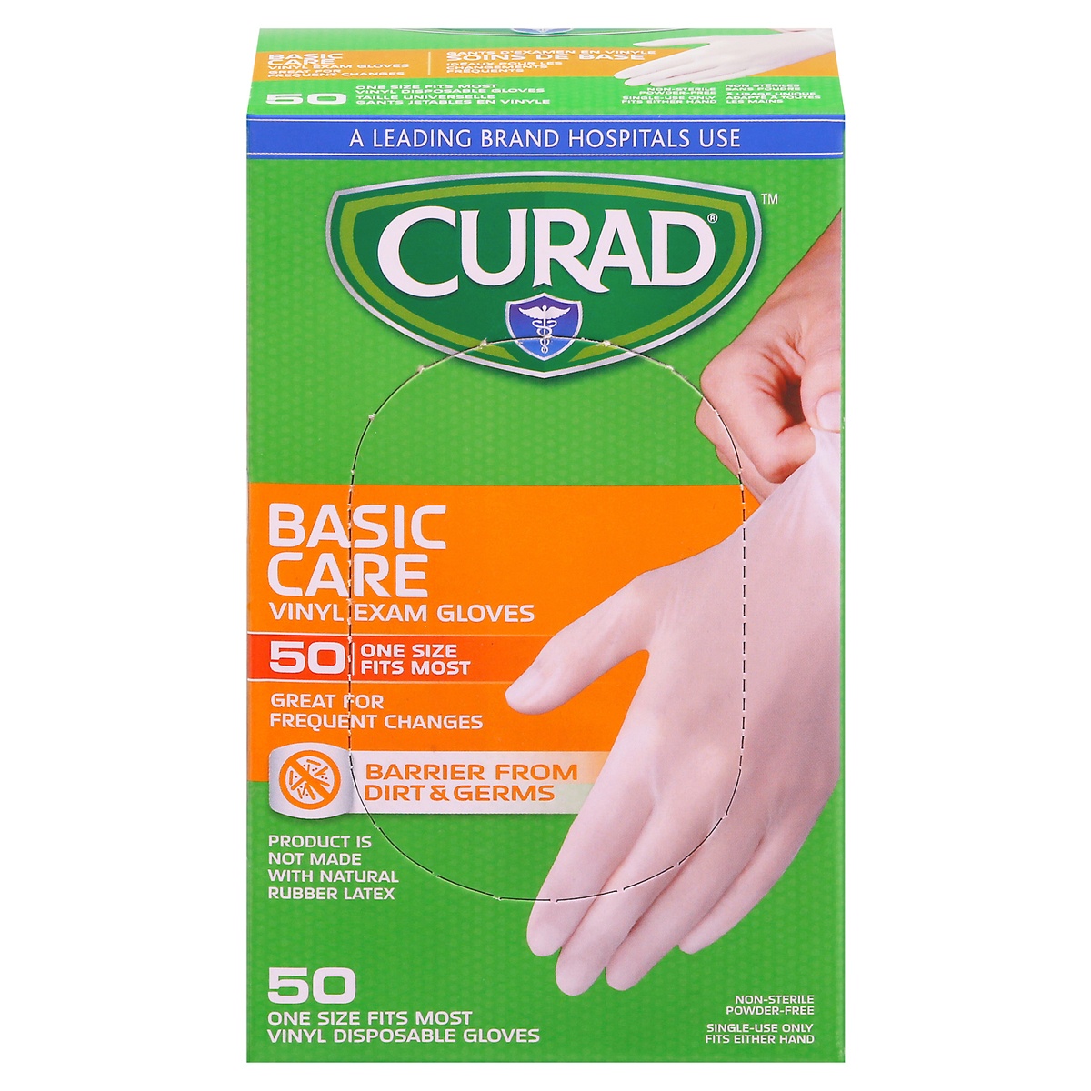 slide 1 of 1, Curad Basic Care Vinyl Exam Gloves 50 ea, 50 ct