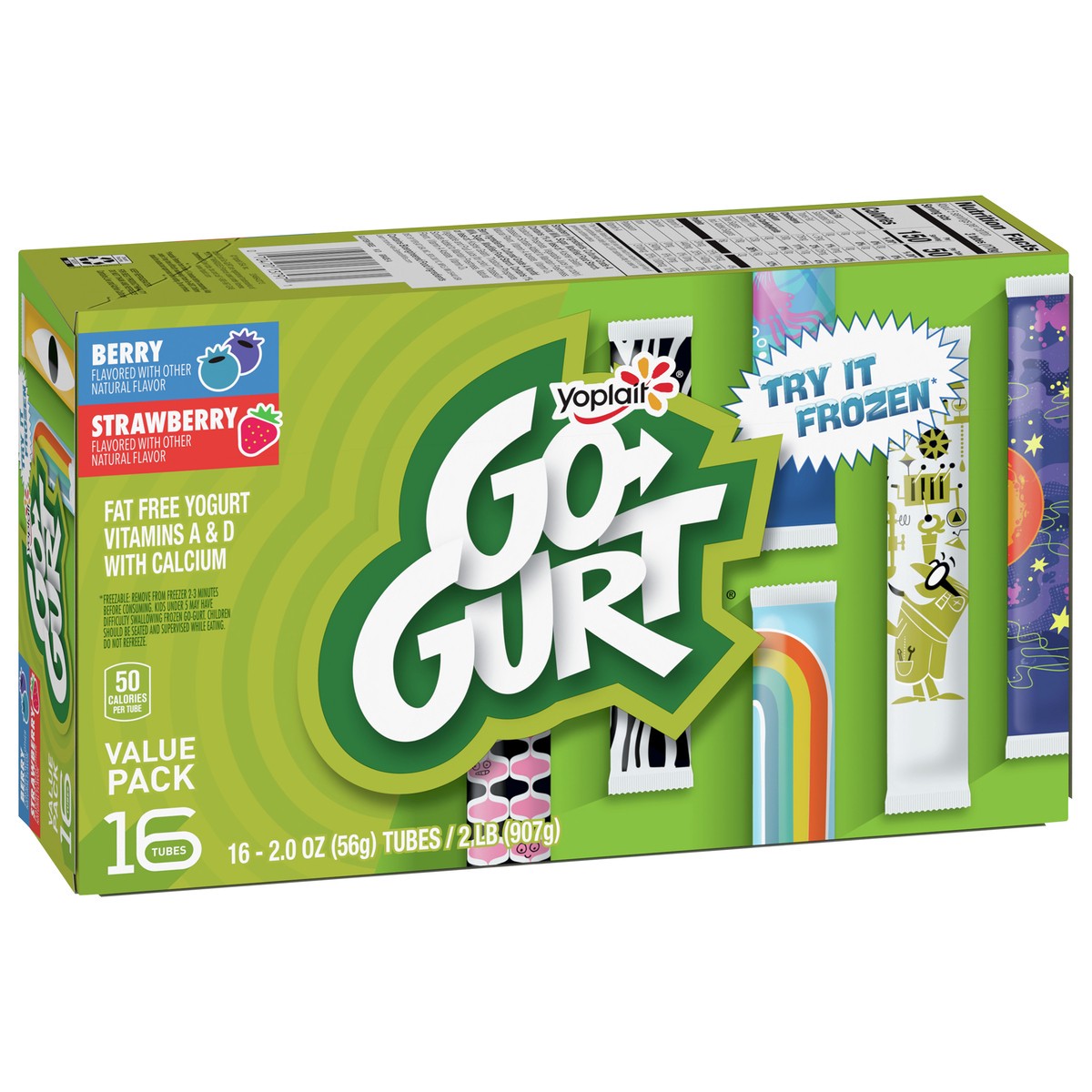 slide 5 of 11, Go-GURT Berry and Strawberry Kids Fat Free Yogurt Variety Pack, Gluten Free, 2 oz Yogurt Tubes (16 Count), 16 ct