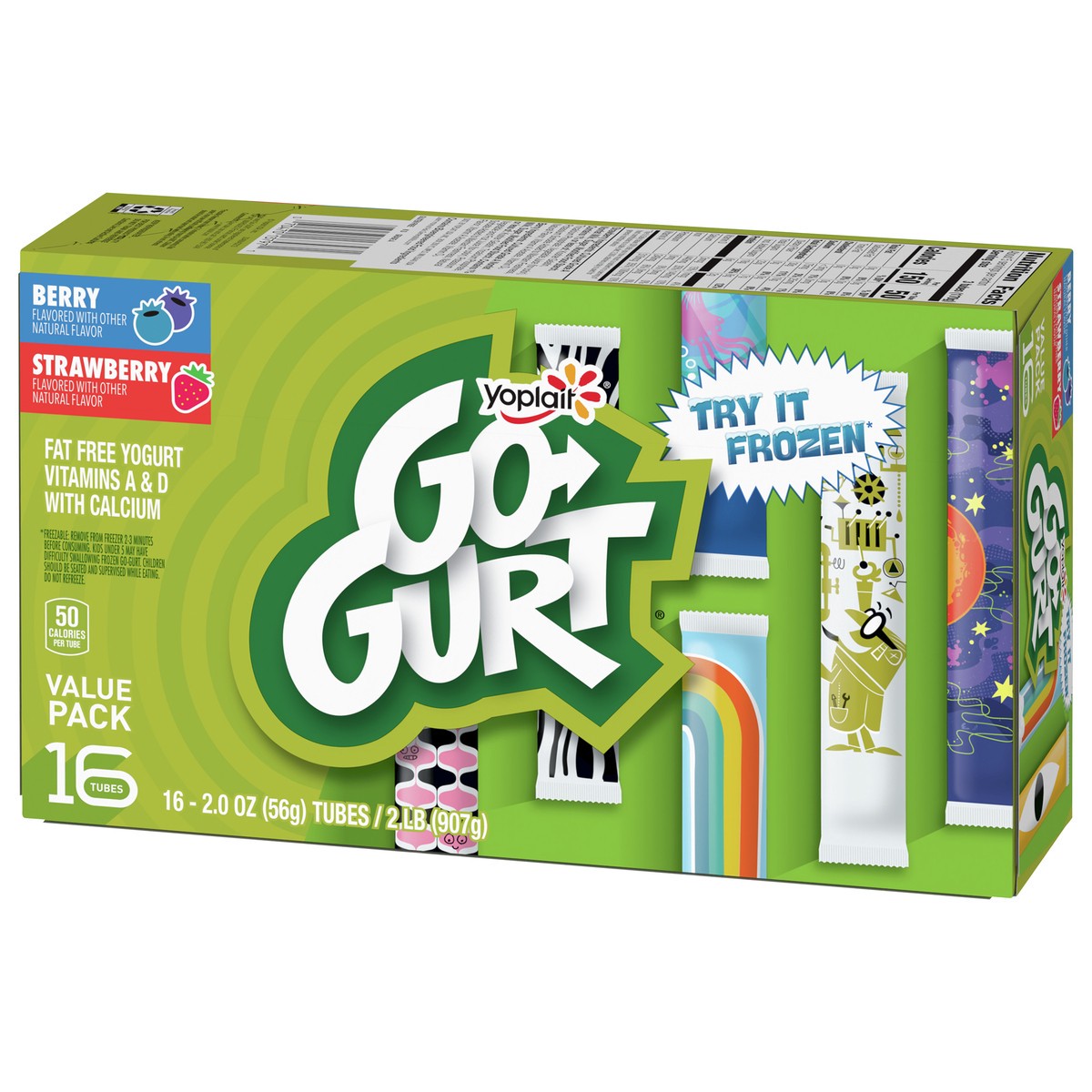 slide 4 of 11, Go-GURT Berry and Strawberry Kids Fat Free Yogurt Variety Pack, Gluten Free, 2 oz Yogurt Tubes (16 Count), 16 ct