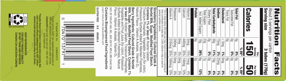 slide 8 of 11, Go-GURT Berry and Strawberry Kids Fat Free Yogurt Variety Pack, Gluten Free, 2 oz Yogurt Tubes (16 Count), 16 ct