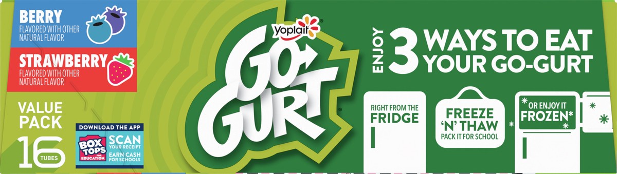 slide 10 of 11, Go-GURT Berry and Strawberry Kids Fat Free Yogurt Variety Pack, Gluten Free, 2 oz Yogurt Tubes (16 Count), 16 ct