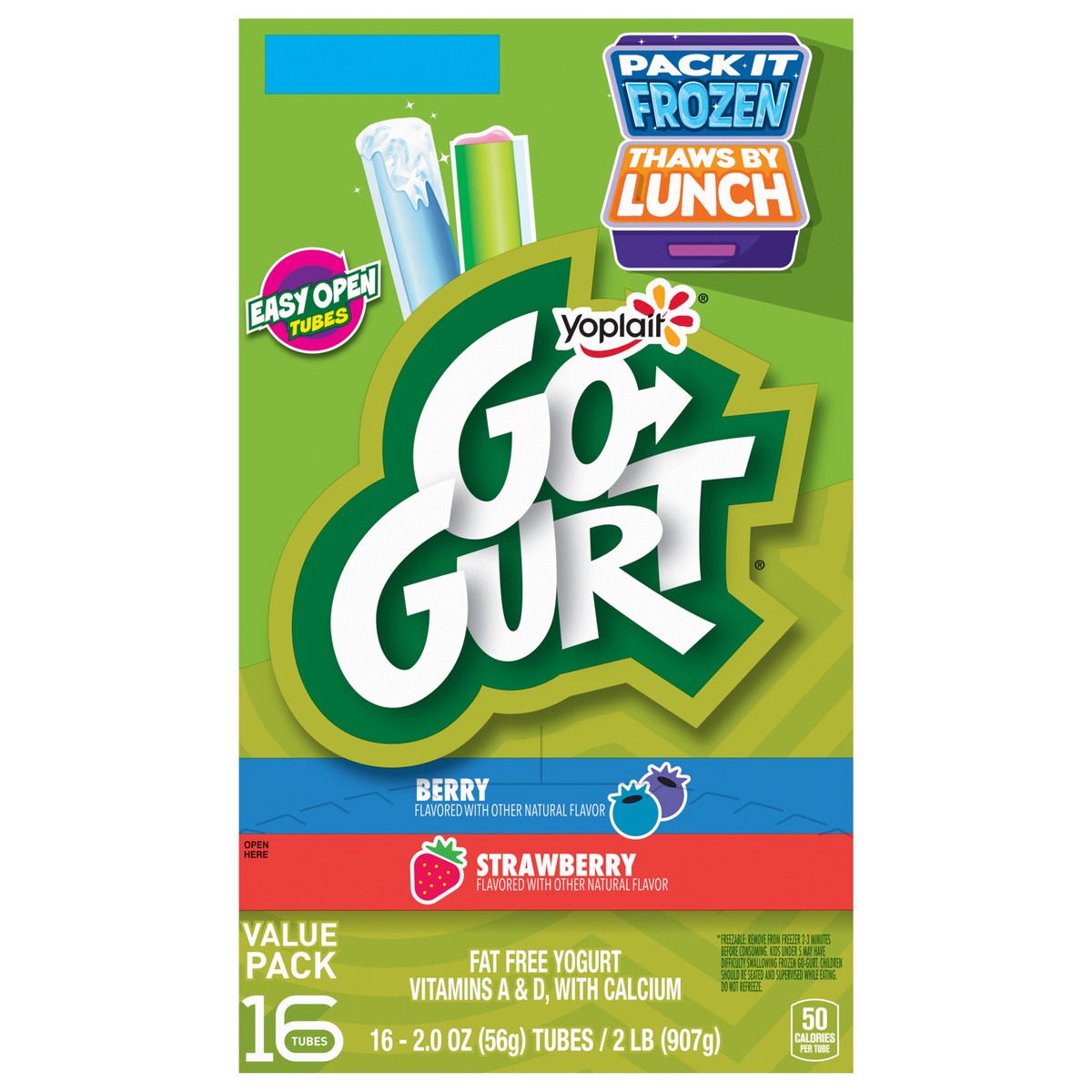 slide 1 of 11, Go-GURT Berry and Strawberry Kids Fat Free Yogurt Variety Pack, Gluten Free, 2 oz Yogurt Tubes (16 Count), 16 ct