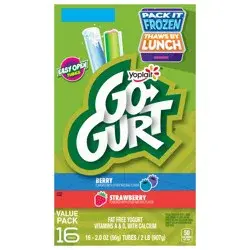 Go-GURT Berry and Strawberry Kids Fat Free Yogurt Variety Pack, Gluten Free, 2 oz. Yogurt Tubes (16 Count)