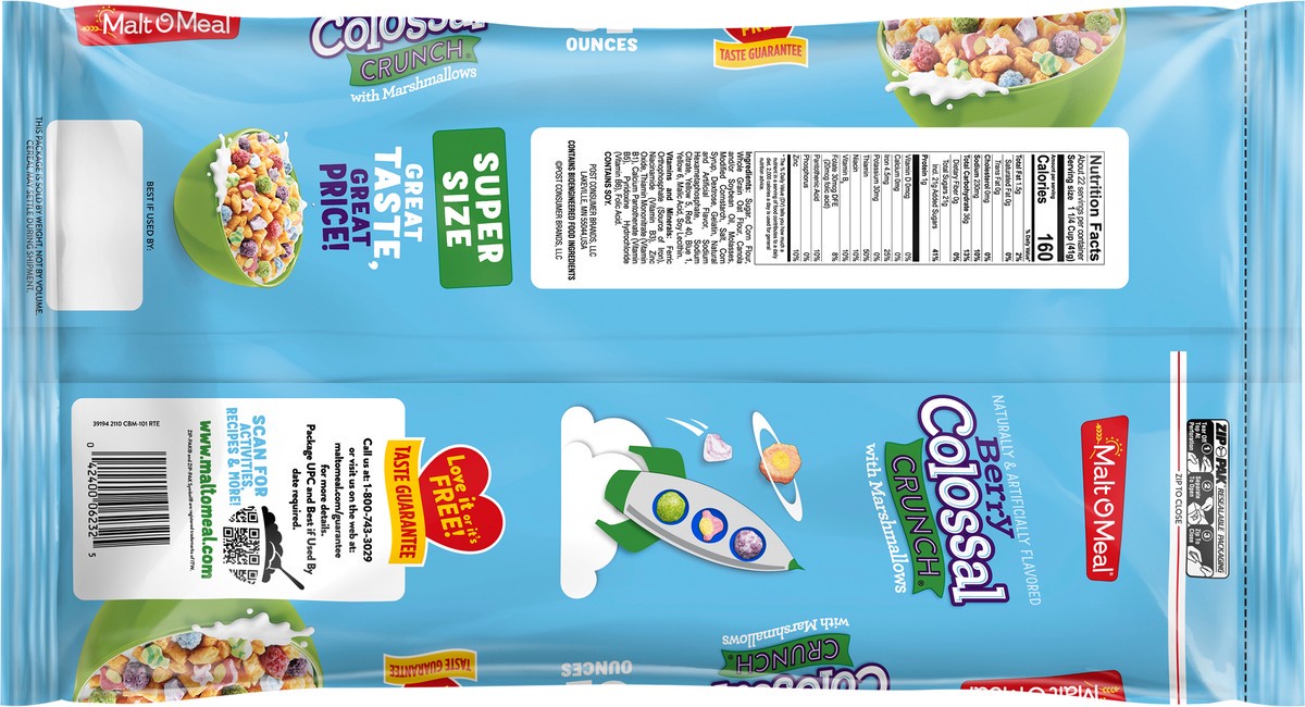 slide 6 of 7, Malt-O-Meal Berry Colossal Crunch with Marshmallows Breakfast Cereal, 32 OZ Bag, 32 oz