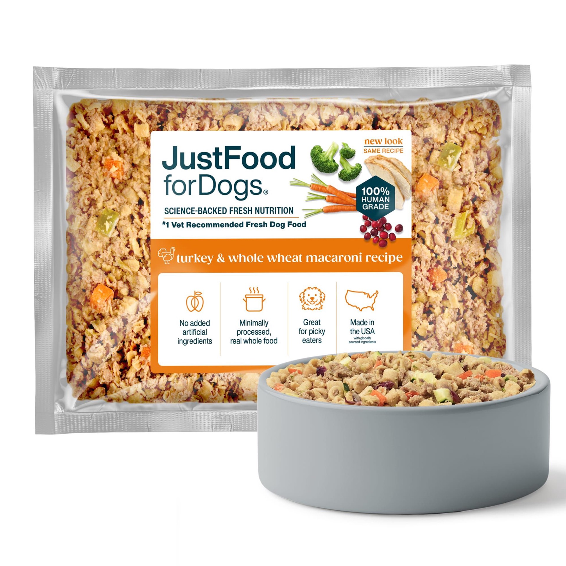 slide 1 of 1, JustFoodForDogs Daily Diets Turkey & Whole Wheat Macaroni Frozen Dog Food, 72 oz