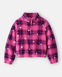 Oshkosh Girls Plaid Sherpa Quarter-Zip Pullover - Pink Plaid 8
