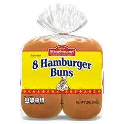 Stroehmann's Bakeries White Hamburger Buns, 8 count, Hamburger Buns, 12 oz Bag