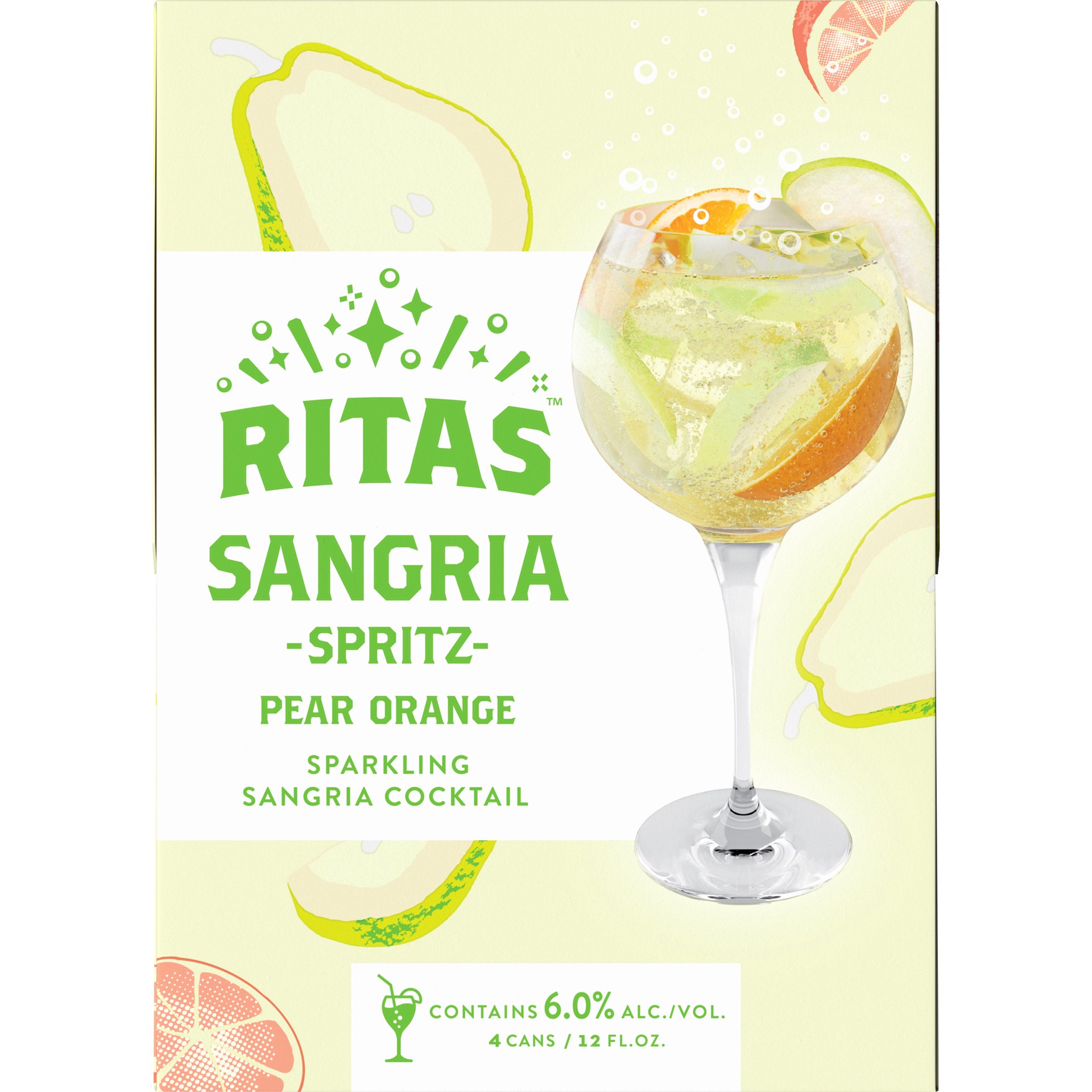 slide 2 of 2, RITAS Sangria Spritz Pear Orange Sparkling Sangria Cocktail, 4 Pack 12 fl. oz. Cans, 4 ct; 12 oz