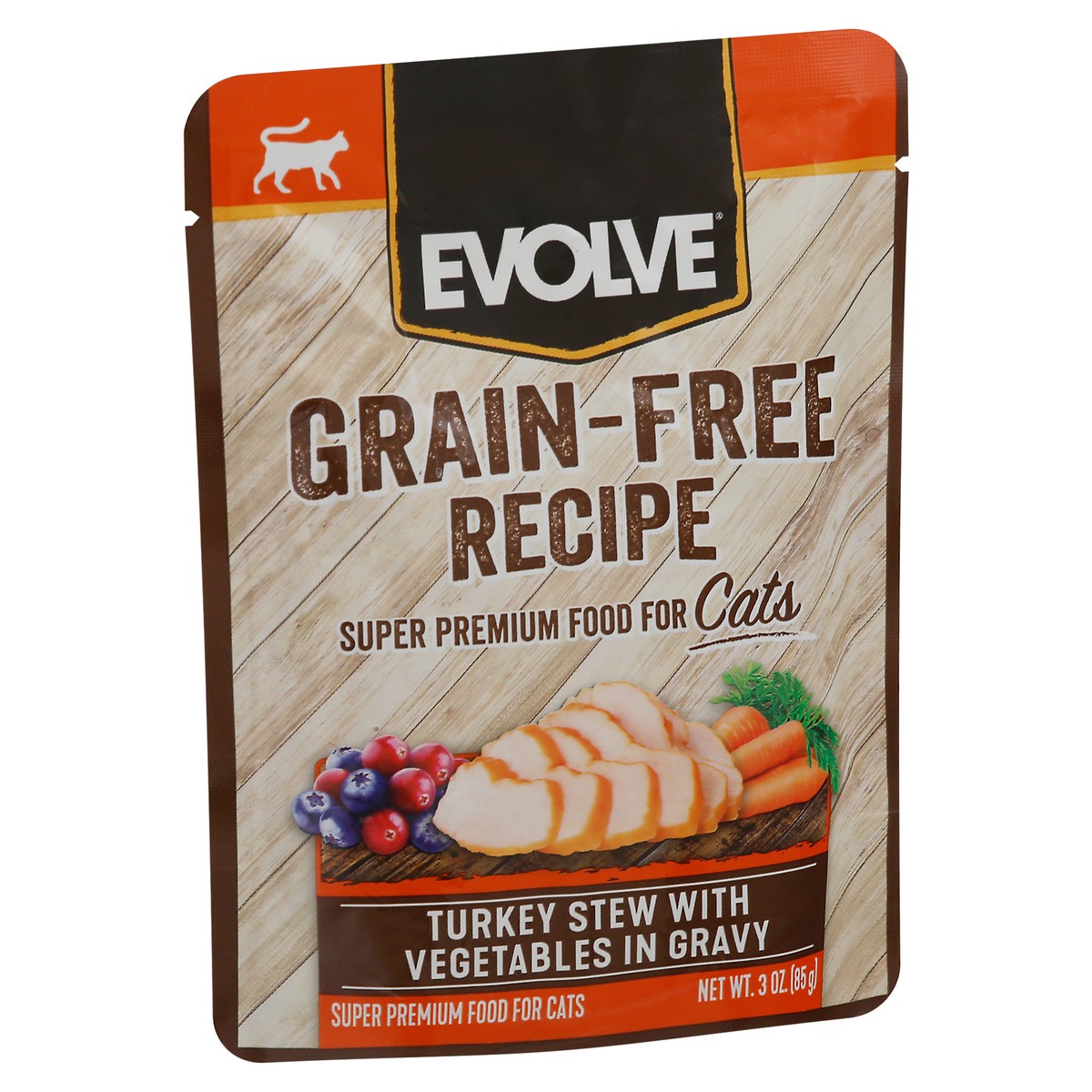 slide 3 of 9, Evolve Grain-Free Recipe Turkey Stew With Vegetables In Gravy Food For Cats 3 oz Pouch, 3 oz