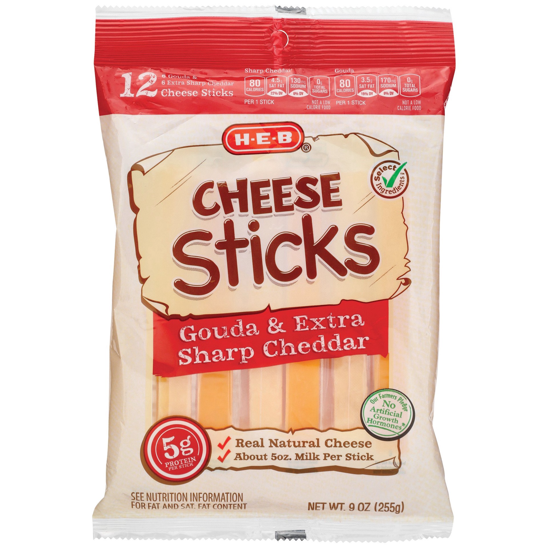 slide 1 of 1, H-E-B Gouda Cheese Sticks, 9 oz