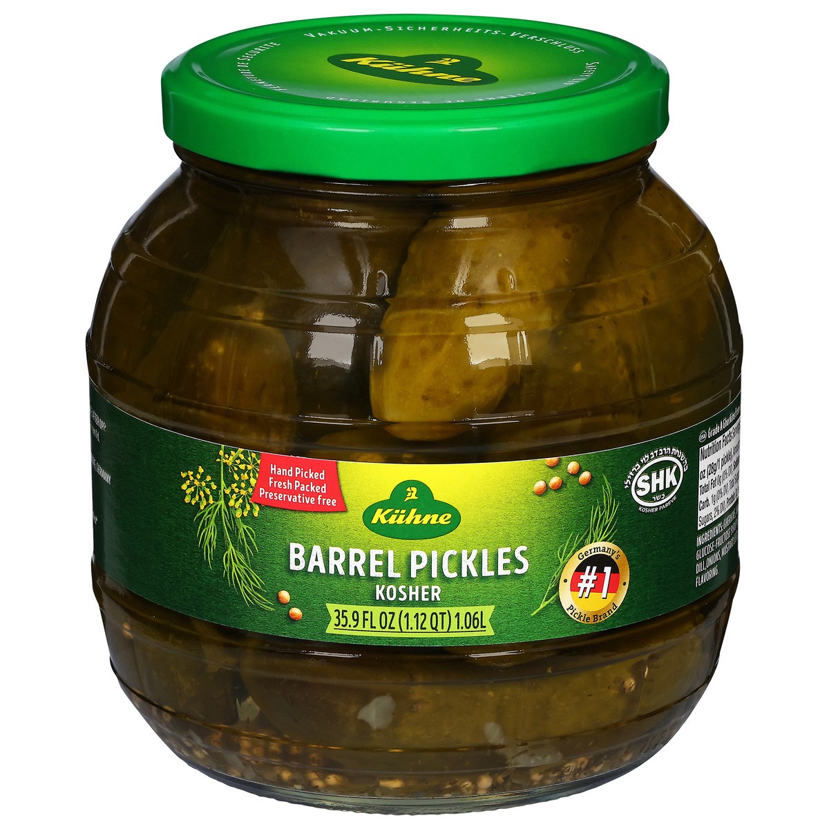 slide 1 of 1, Kuhne Kosher Barrel Pickles 35.9 fl oz, 35.9 oz