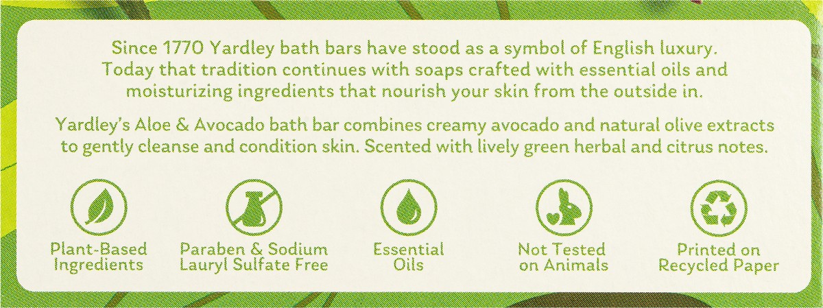 slide 6 of 12, Yardley London Nourishing Bath Soap Bar Aloe & Avocado, Conditions Skin with Creamy Avocado & Olive Extracts, 4.0 oz Bath Bar, 1 Soap Bar, 4.25 oz