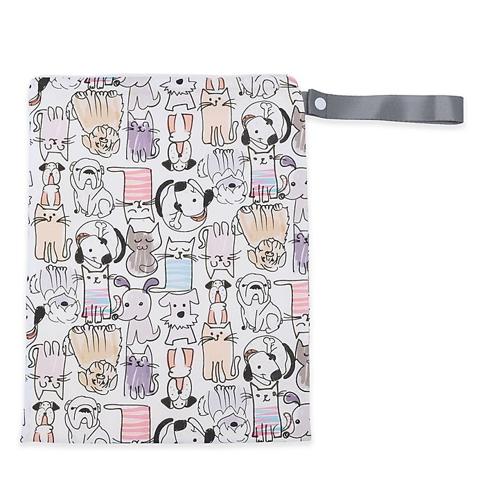 slide 1 of 2, Itzy Ritzy Travel Happens Medium Sealed Wet Bag - Raining Cats And Dogs, 1 ct