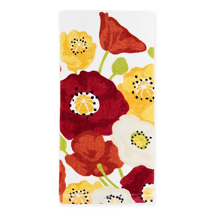 slide 1 of 1, KitchenSmart Colors Painterly Poppies Fiber Reactive Kitchen Towel - Paprika Stripe, 1 ct