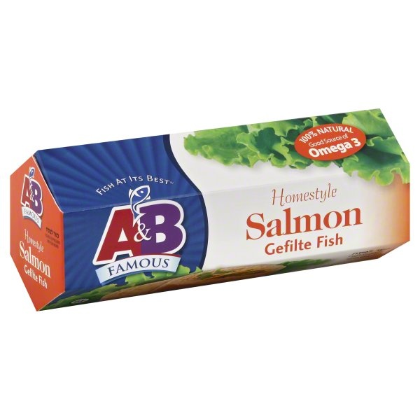 slide 1 of 1, A&B Famous Homestyle Salmon Gefilte Fish, 22 oz