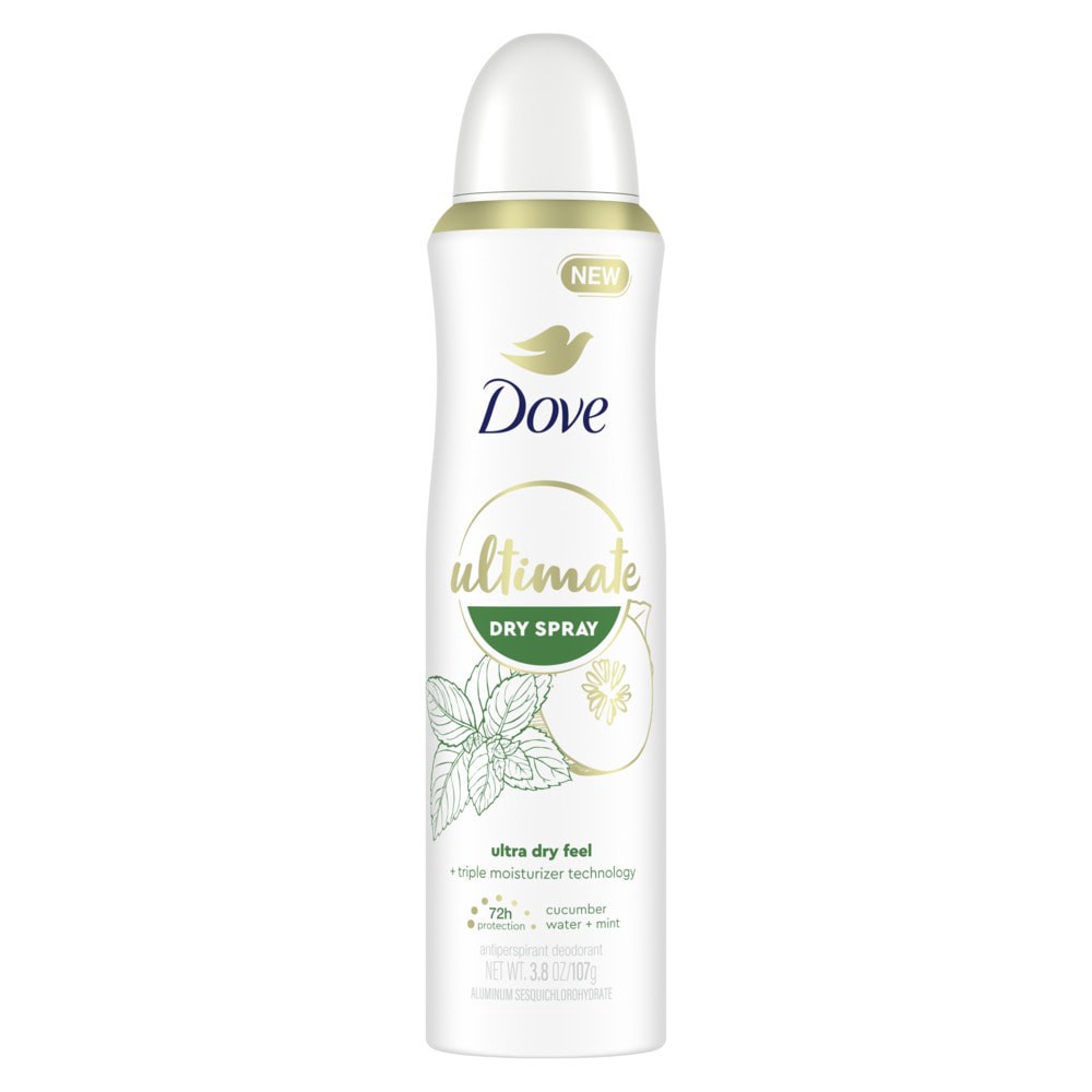 slide 1 of 3, Dove Ultimate Dry Spray Antiperspirant Cucumber Water & Mint, 3.8 oz