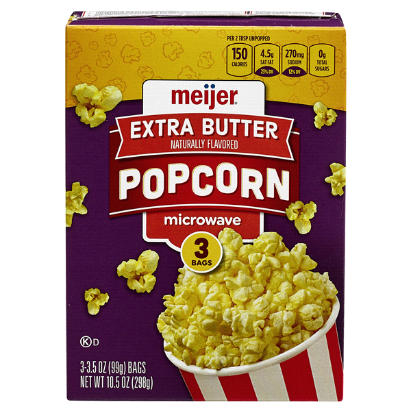slide 1 of 1, Meijer Microwave Popcorn Extra Butter, 3 ct; 8.7 oz