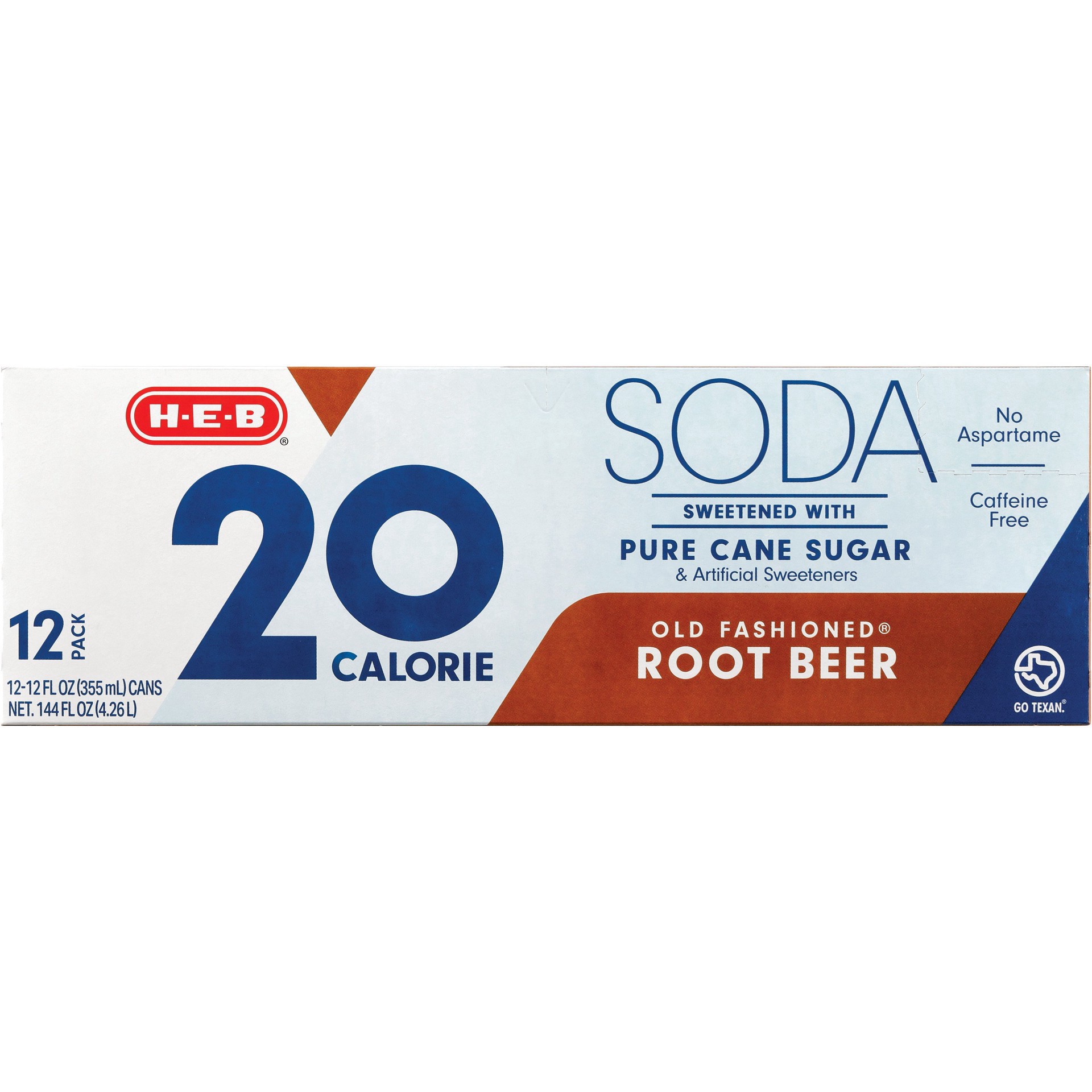 slide 1 of 1, H-E-B 20 Calorie Old Fashioned Root Beer Soda 12 pk Cans - Pure Cane Sugar, 12 oz