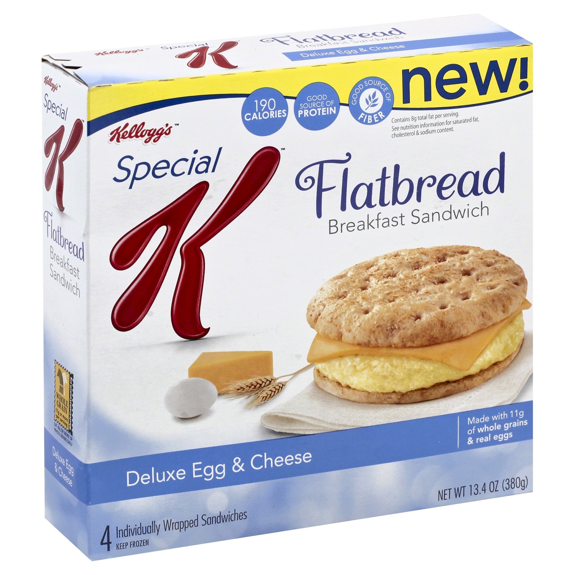 slide 1 of 1, Kellogg's Special K Flatbread Breakfast Sandwich Deluxe Egg & Cheese, 4 ct; 13.4 oz