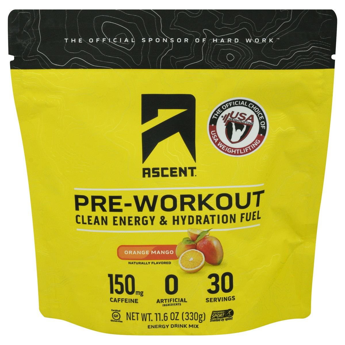 slide 3 of 4, Ascent Pre-Workout Orange Mango Energy Drink Mix 11.6 oz, 1 ct