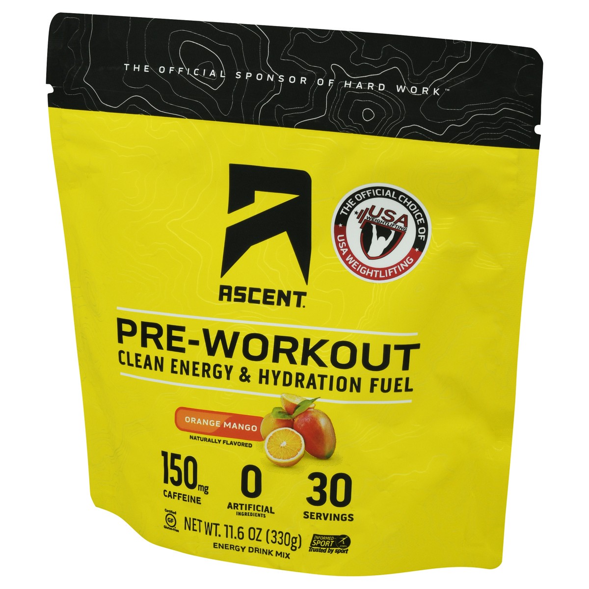 slide 2 of 4, Ascent Pre-Workout Orange Mango Energy Drink Mix 11.6 oz, 1 ct