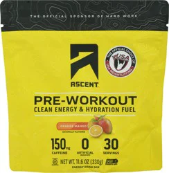 Ascent Pre-Workout Orange Mango Energy Drink Mix 11.6 oz