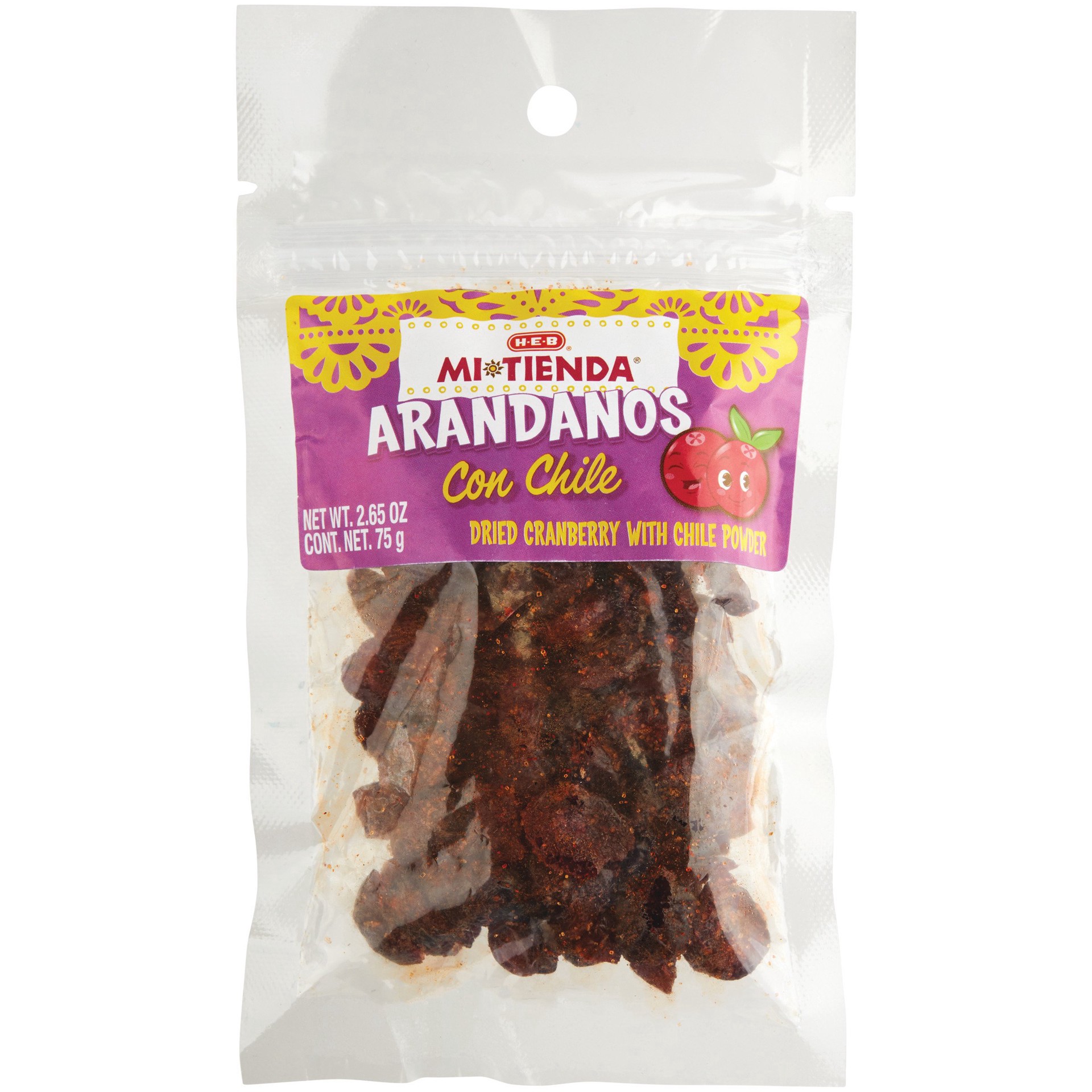slide 1 of 1, H-E-B Mi Tienda Arandanos con Chile Dried Cranberries with Chile Powder, 2.65 oz