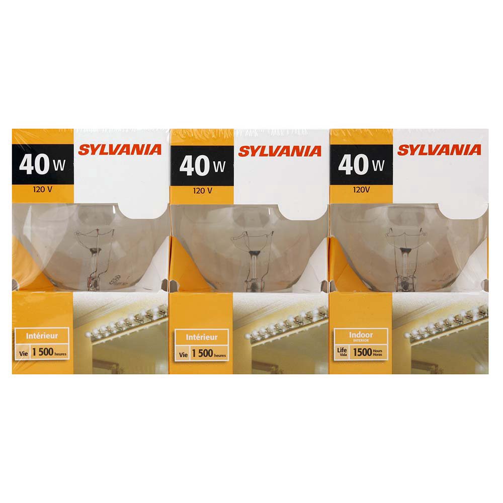 slide 1 of 1, Sylvania Clear Globes 40 Watt Indoor Light Bulbs, 3 ct
