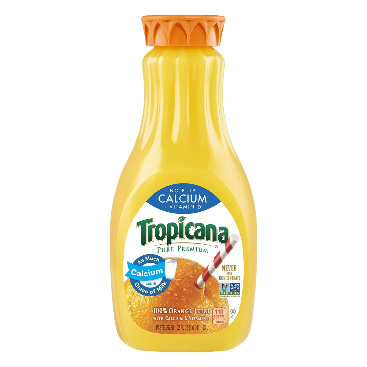 slide 1 of 1, Tropicana Calcium + Vitamin D No Pulp Orange Juice 52 oz, 52 fl oz