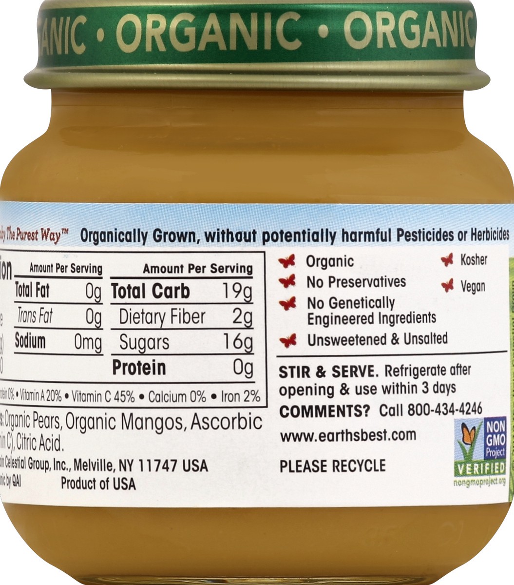 slide 6 of 6, Earth's Best Organic 2 (6+ Months) Pears & Mango Baby Food 4 oz, 4 oz