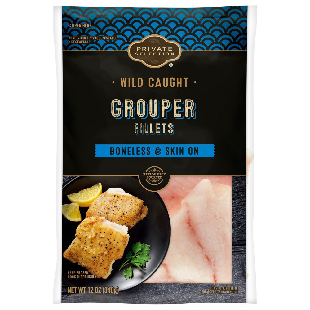 slide 2 of 2, Private Selection Frozen Wild Caught Grouper Fillets, 12 oz