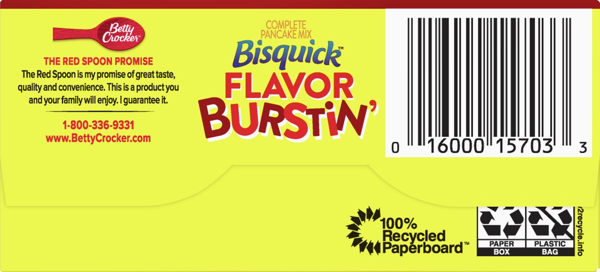 slide 5 of 10, Bisquick Pancake Mix, Complete, Flavor Burstin', Cinnamon, 20 oz