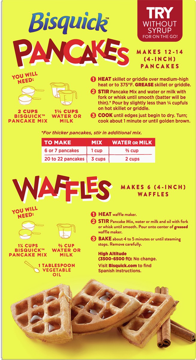 slide 8 of 10, Bisquick Pancake Mix, Complete, Flavor Burstin', Cinnamon, 20 oz