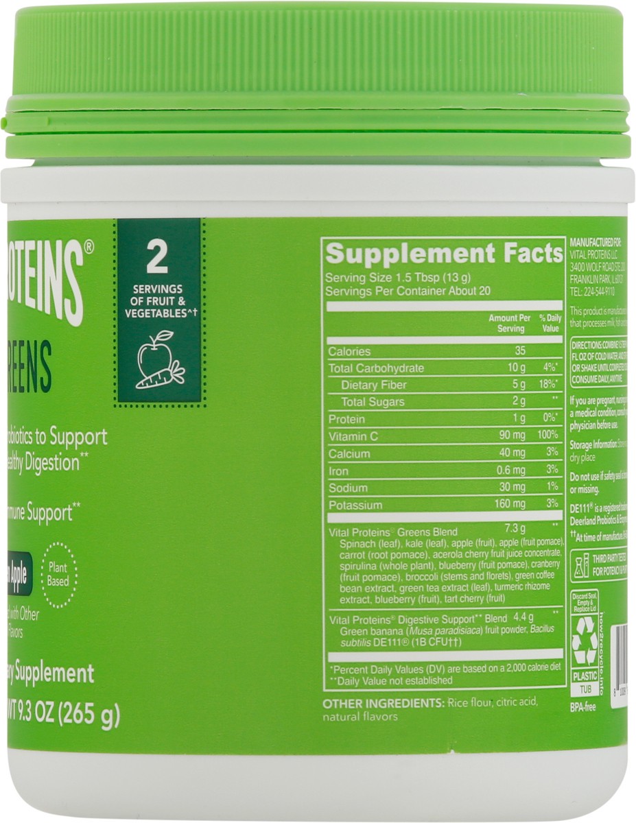 slide 9 of 9, Vital Proteins Daily Greens Green Apple Flavor, 9.3 oz