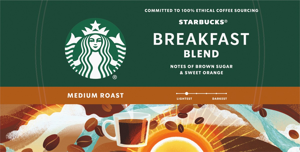 slide 5 of 14, Starbucks K-Cup Coffee Pods, Medium Roast Coffee, Breakfast Blend, 100% Arabica, 1 box (32 pods), 14.1 oz