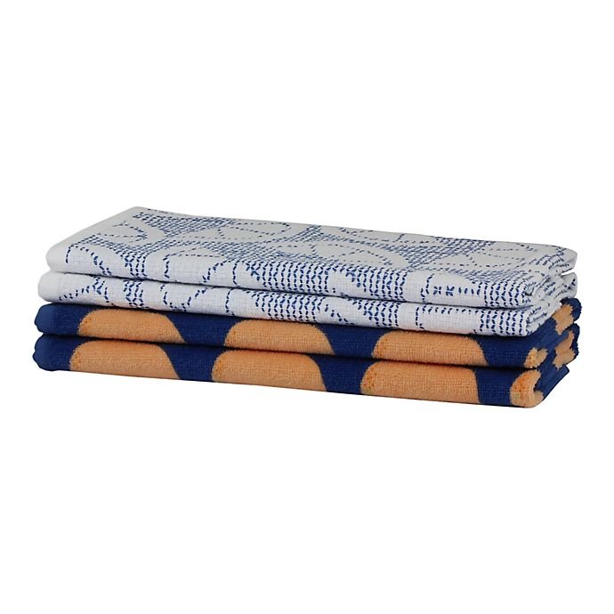 slide 2 of 5, Freshee 4-Pice Kitchen Towels Set - Navy, 1 ct