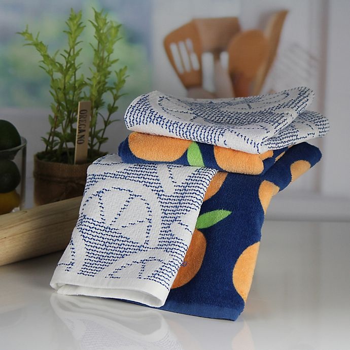 slide 3 of 5, Freshee 4-Pice Kitchen Towels Set - Navy, 1 ct