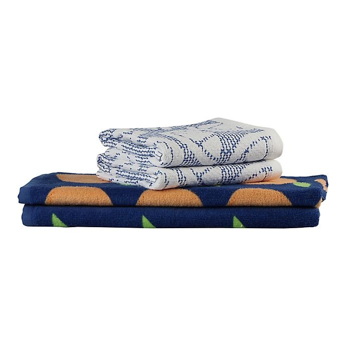 slide 4 of 5, Freshee 4-Pice Kitchen Towels Set - Navy, 1 ct
