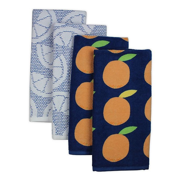 slide 1 of 1, Freshee 4-Pice Kitchen Towels Set - Navy, 1 ct