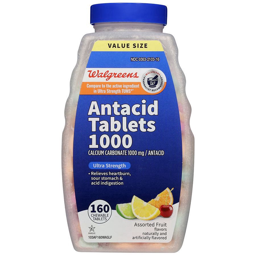 slide 4 of 4, Walgreens Ultra Strength Antacid/Calcium Supplement Chewable Tablets Assorted Fruit, 160 ct