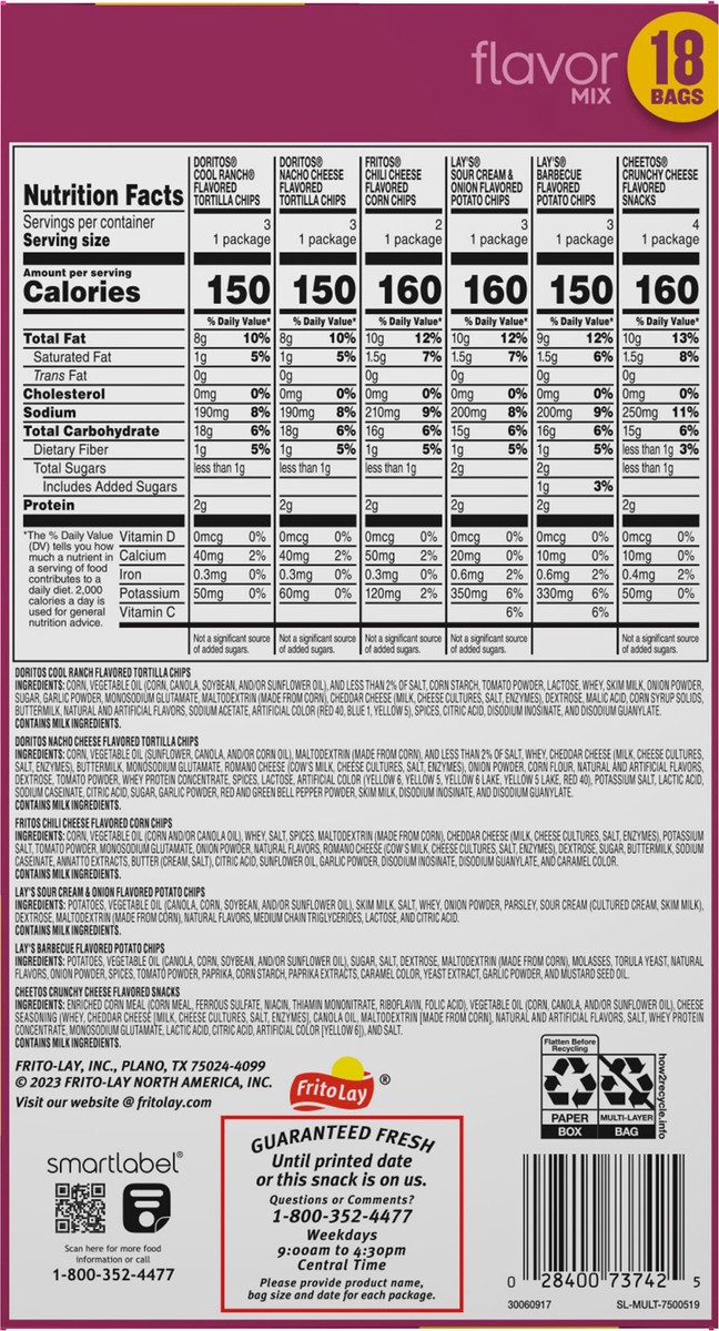 slide 14 of 15, Frito-Lay Snacks Flavor Mix Variety Packs 1 Oz, 18 Count, 18 ct