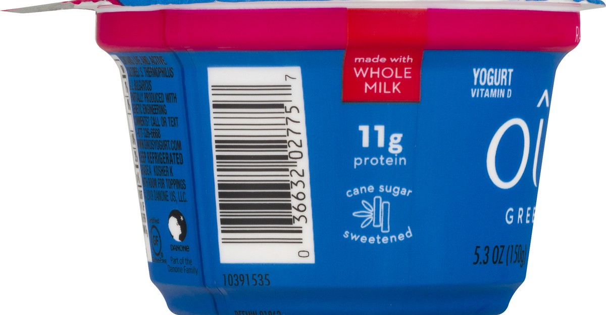 slide 8 of 10, Oikos Whole Milk Raspberry Greek Yogurt, 5.3 Oz., 5.3 oz