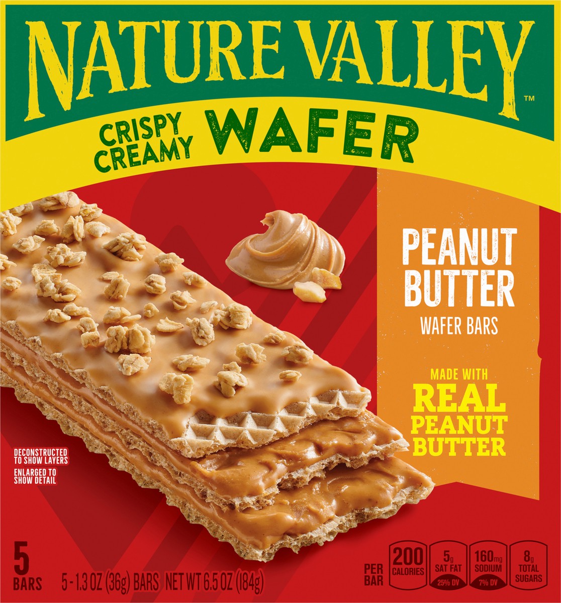 slide 6 of 13, Nature Valley Wafer Bars, Peanut Butter, Snack Bars, 1.3 oz, 5 ct, 5 ct