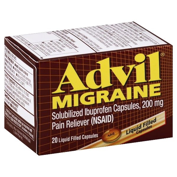slide 1 of 1, Advil Migraine Pain Reliever in Liquid Filled Capsules, 20 ct