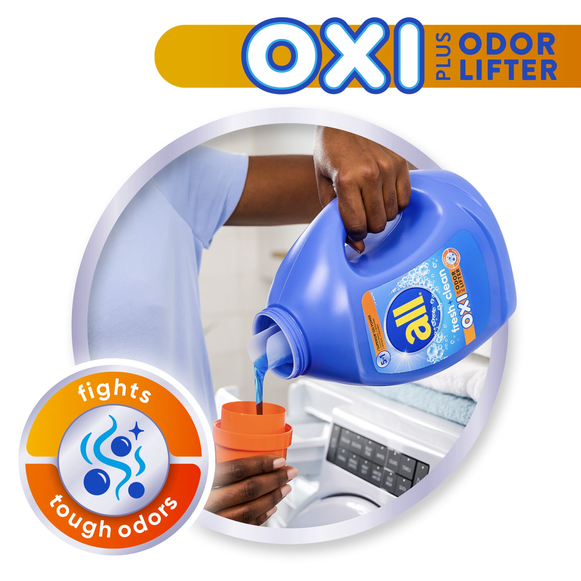 slide 1 of 1, All Liquid Laundry Detergent, Fresh Clean, OXI + Odor, 88 fl oz, 49 Loads, 88 fl oz
