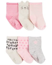 Carter's Baby 6-Pack Kitty Heart Booties Pink/Ivory 12-24
